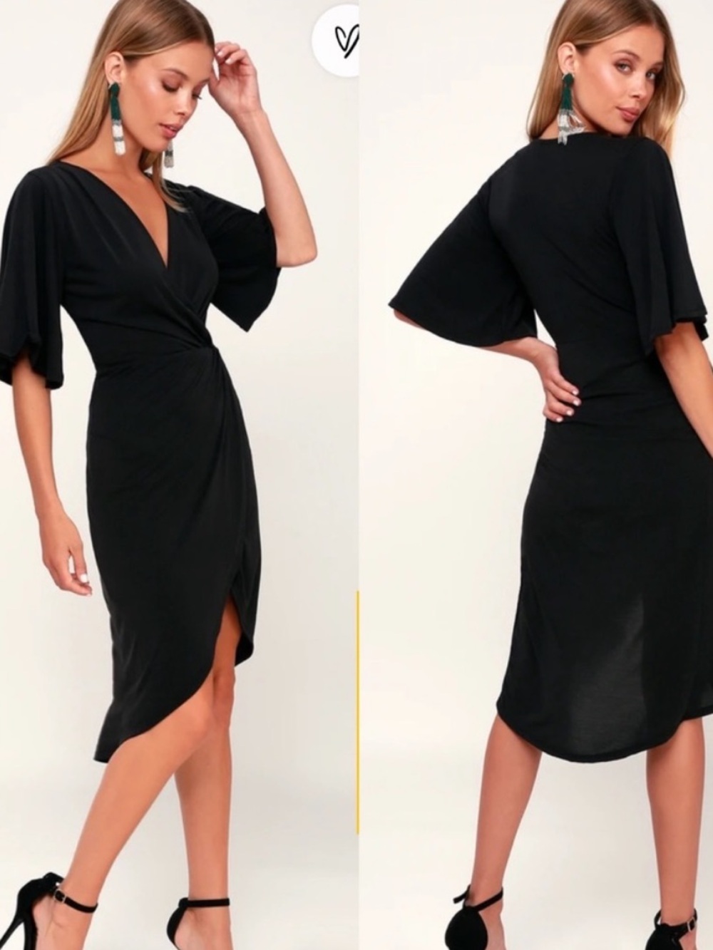 Lulu's Black Surplice Wrap Midi Dress